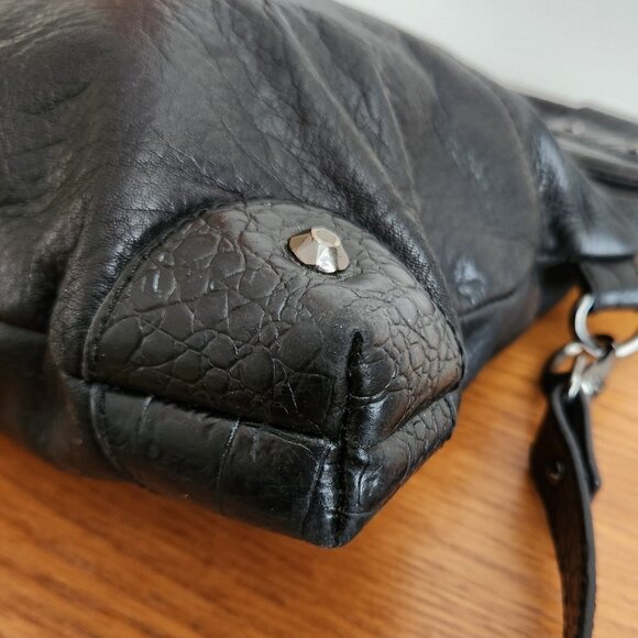 FORTUNA VALENTINO BLACK GENUINE PEBBLED LEATHER  HAND SHOULDER CROSSBODY BAG - Picture 8 of 12